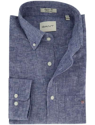 Gant Gant overhemd linnen korte mouw donkerblauw