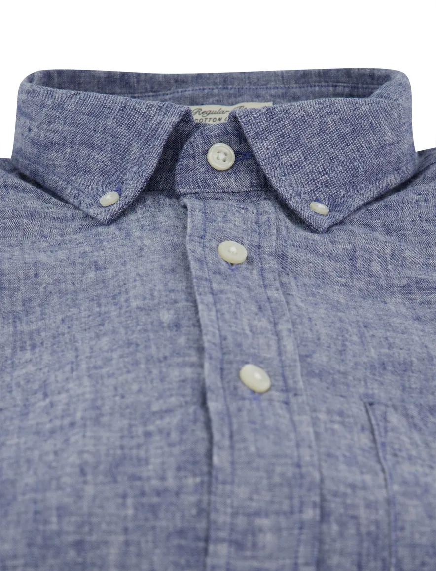 Gant overhemd korte mouw linnen donkerblauw