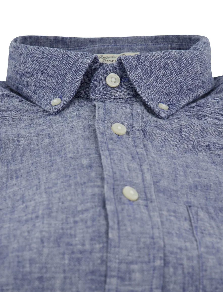 Gant overhemd linnen korte mouw donkerblauw