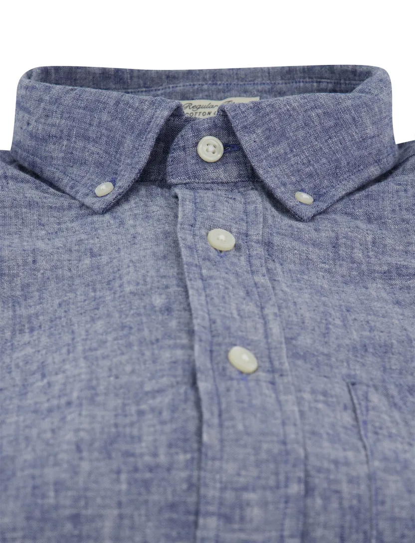Overhemd Gant korte mouw linnen donkerblauw