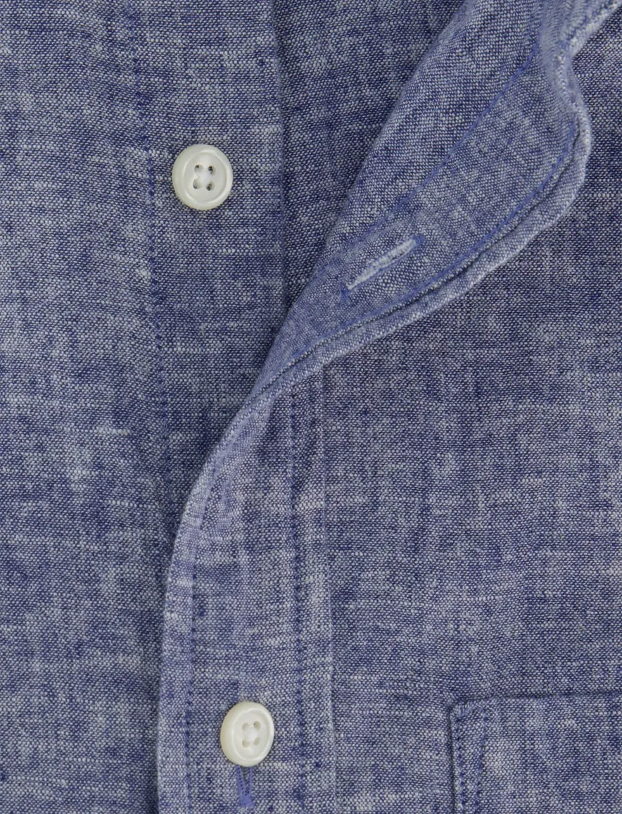Gant overhemd donkerblauw gemeleerd linnenmix