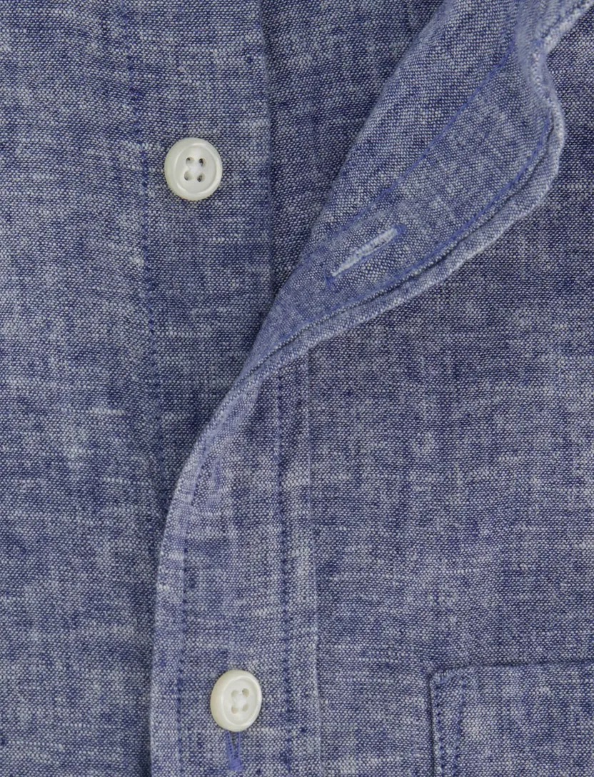 Overhemd Gant korte mouw linnen donkerblauw