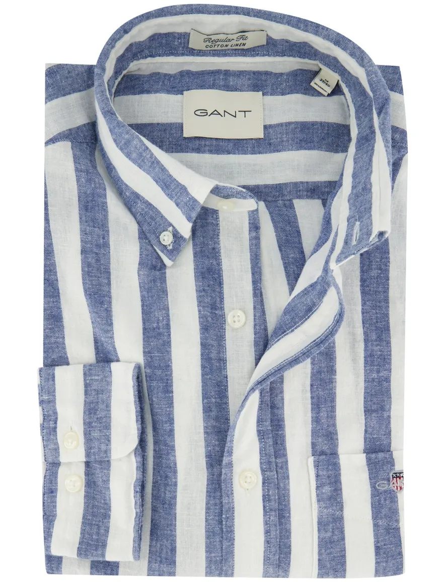 Blauw gestreept overhemd Gant wijde fit borstzak