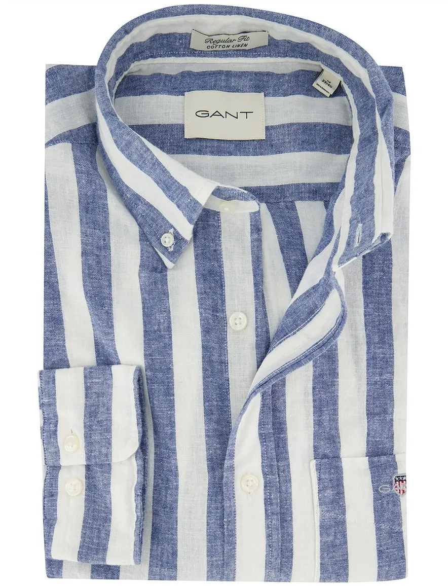 Blauw gestreept overhemd Gant wijde fit borstzak