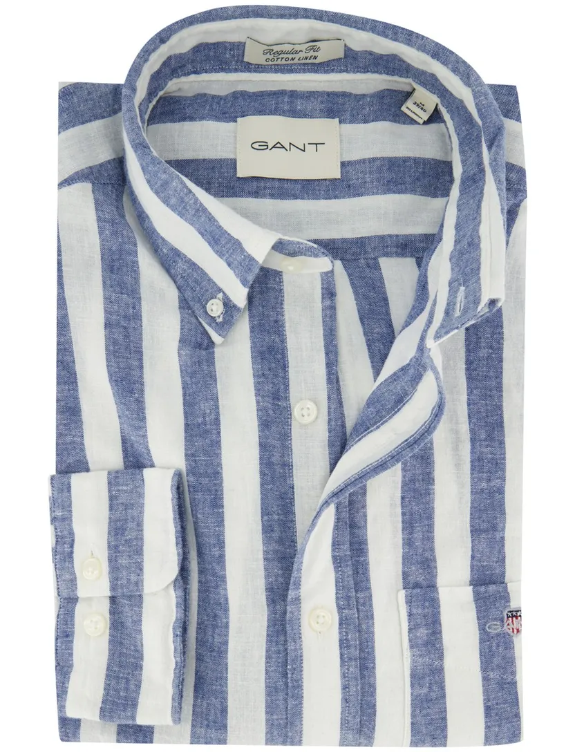 Overhemd Gant blauw strepen borstzak wijde fit