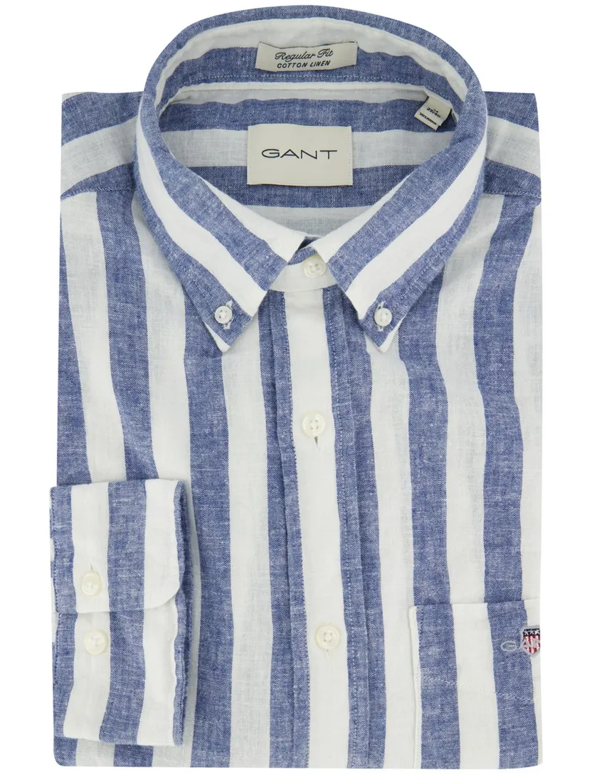 Overhemd Gant blauw strepen borstzak wijde fit