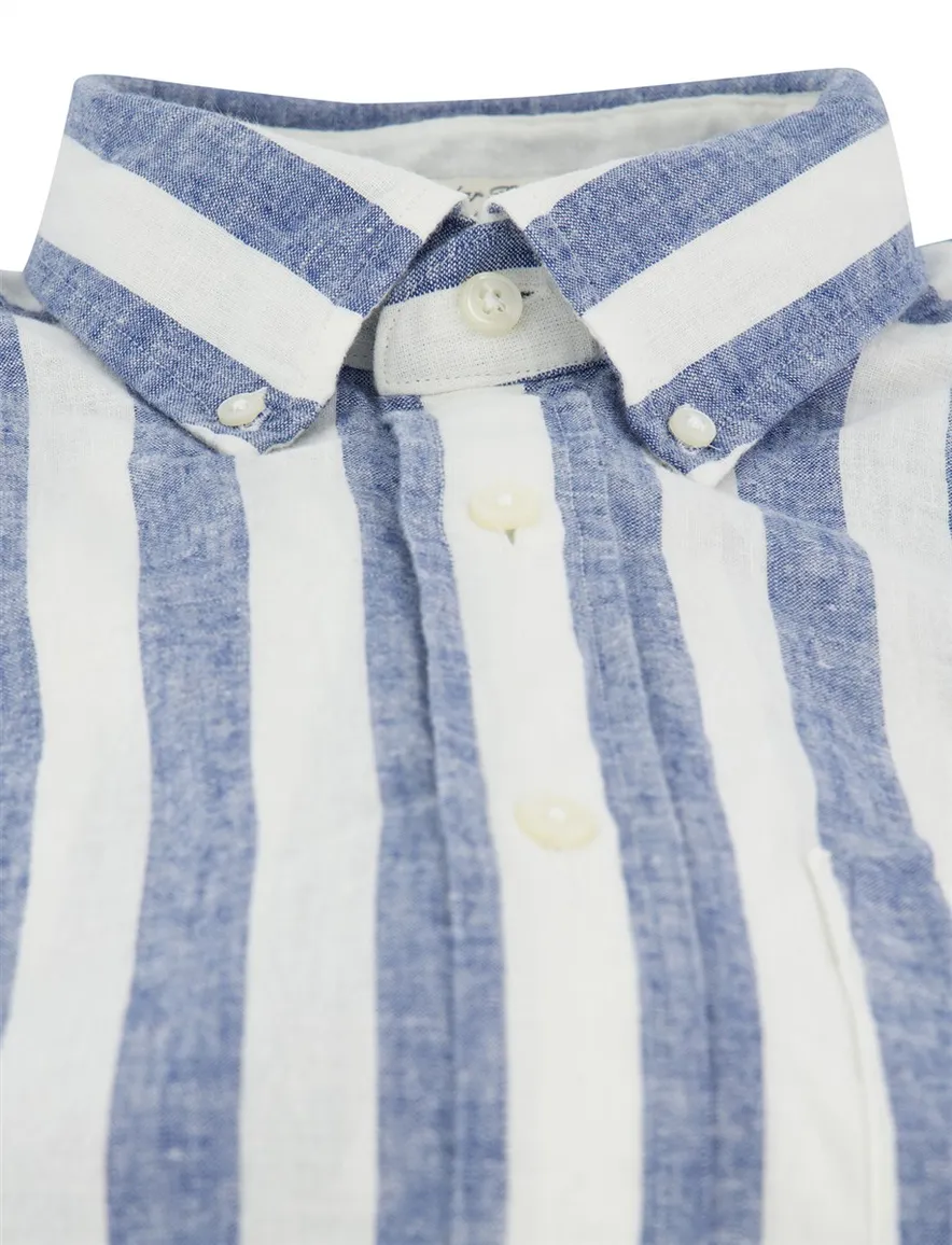 Blauw gestreept overhemd Gant wijde fit borstzak