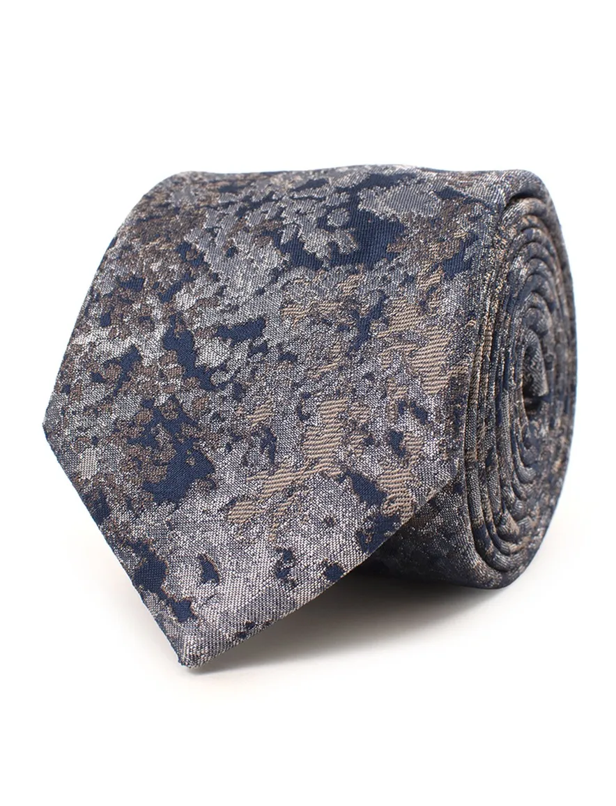 Tresanti das zijde blauw bruin jacquard dessin