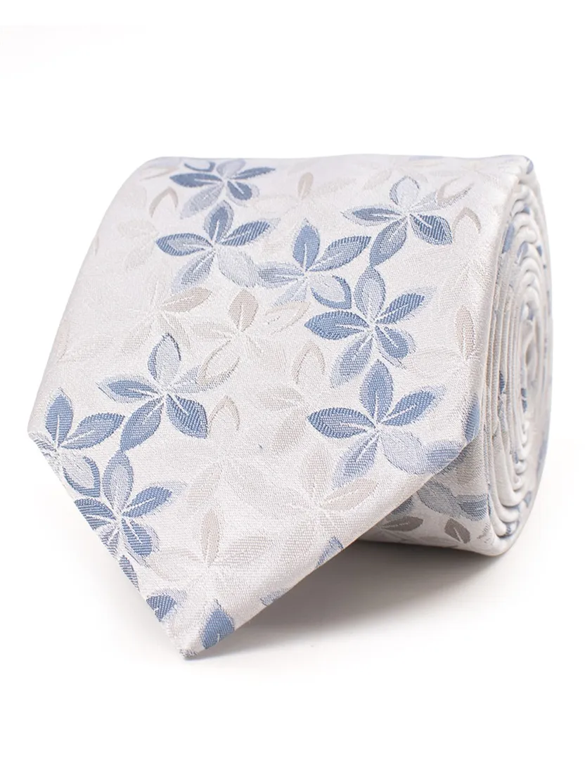 Tresanti stropdas blauw creme bloemen print zijde