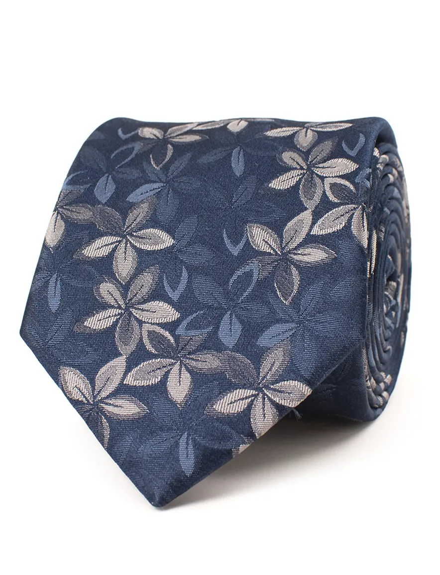 Tresanti stropdas donkerblauw bloemen print zijde
