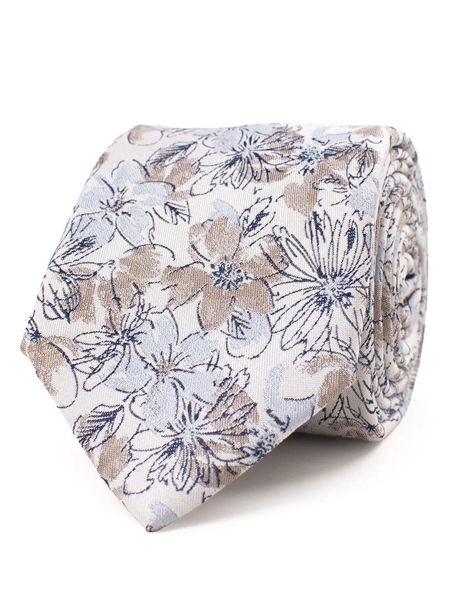 Tresanti stropdas beige bloemen printje