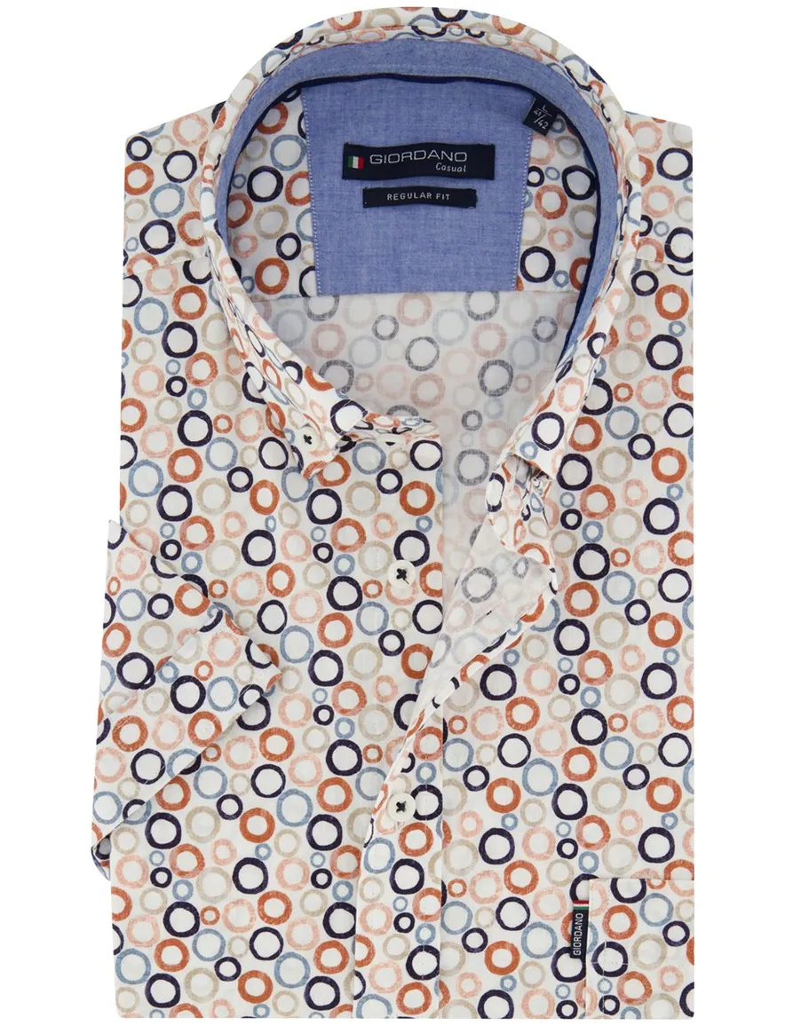 Overhemd Giordano Regular Fit oranje geprint cirkels blauw