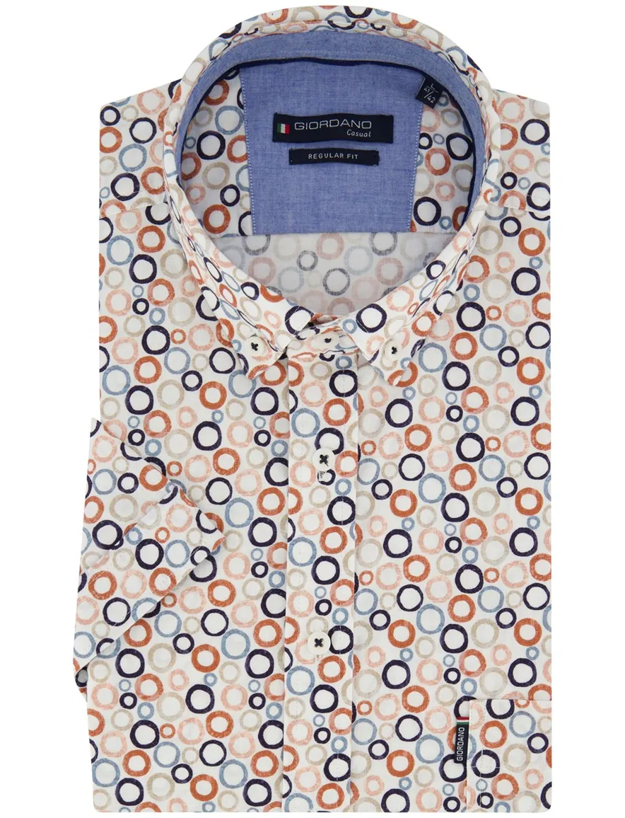 Giordano Regular Fit overhemd oranje geprint cirkels blauw