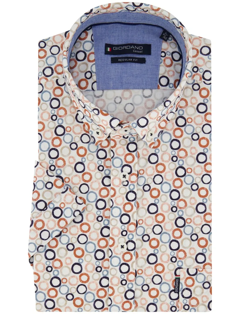 Oranje blauw geprint overhemd Giordano Regular Fit met rondjes