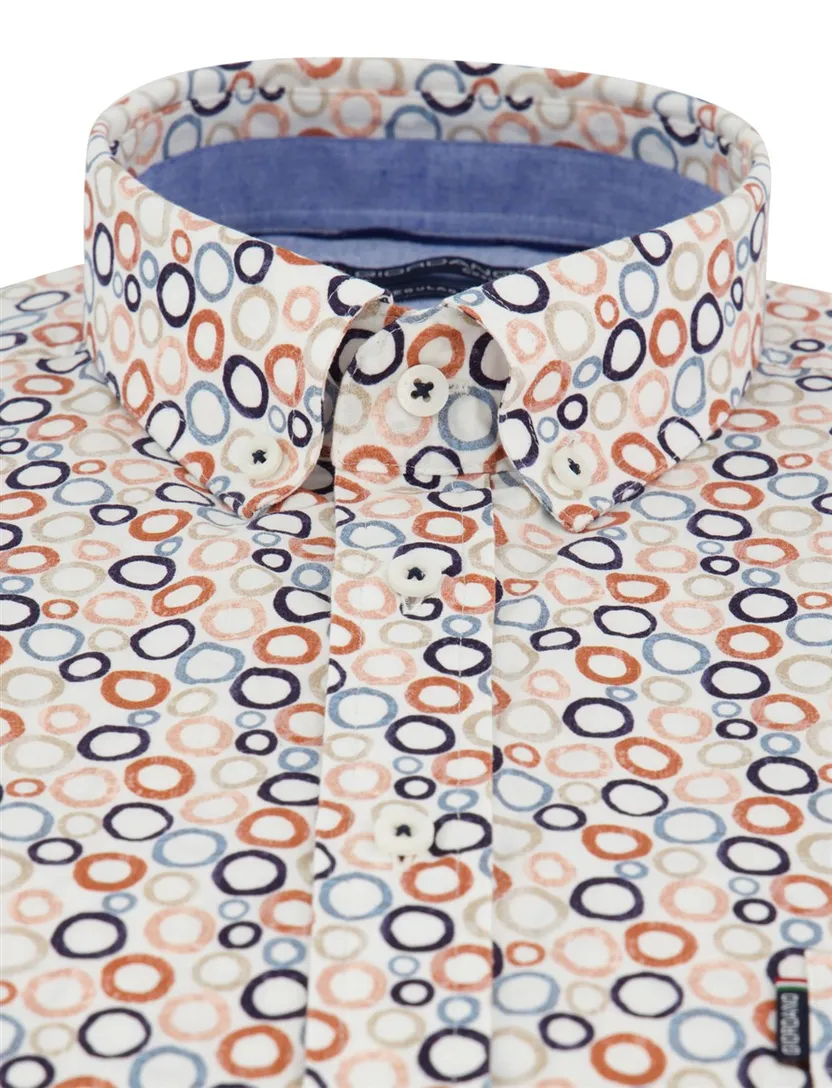 Oranje blauw geprint overhemd Giordano Regular Fit met rondjes
