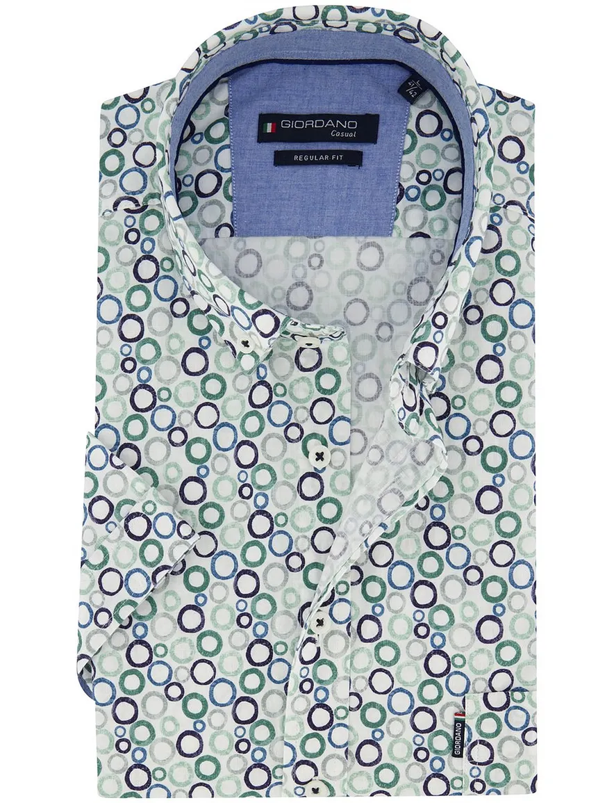 Giordano overhemd korte mouw groen blauw