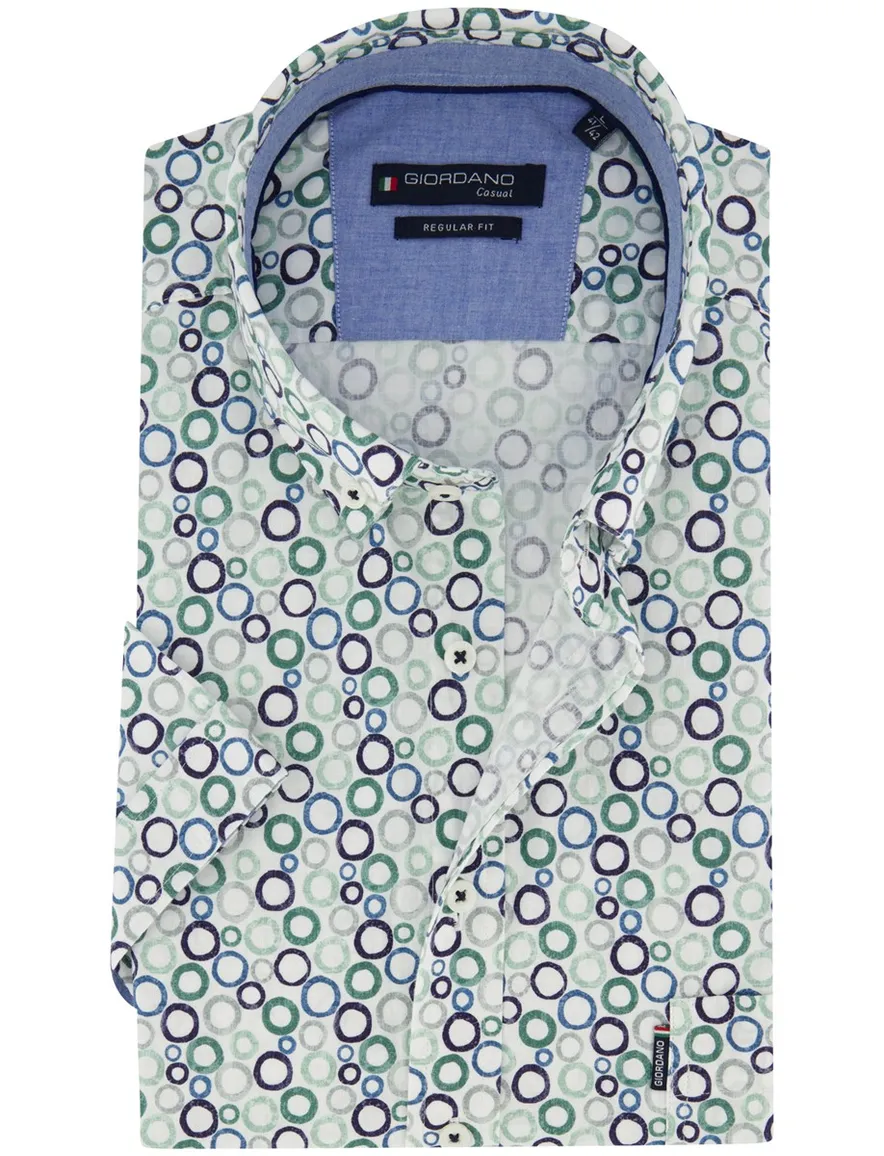 Overhemd Giordano Regular Fit groen geprint cirkels blauw