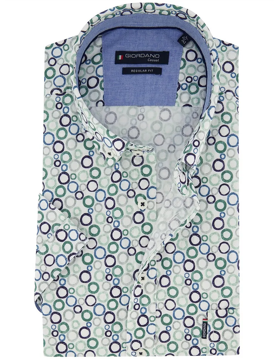 Overhemd Giordano Regular Fit groen geprint cirkels blauw