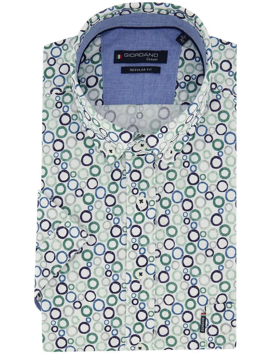 Giordano overhemd korte mouw groen blauw