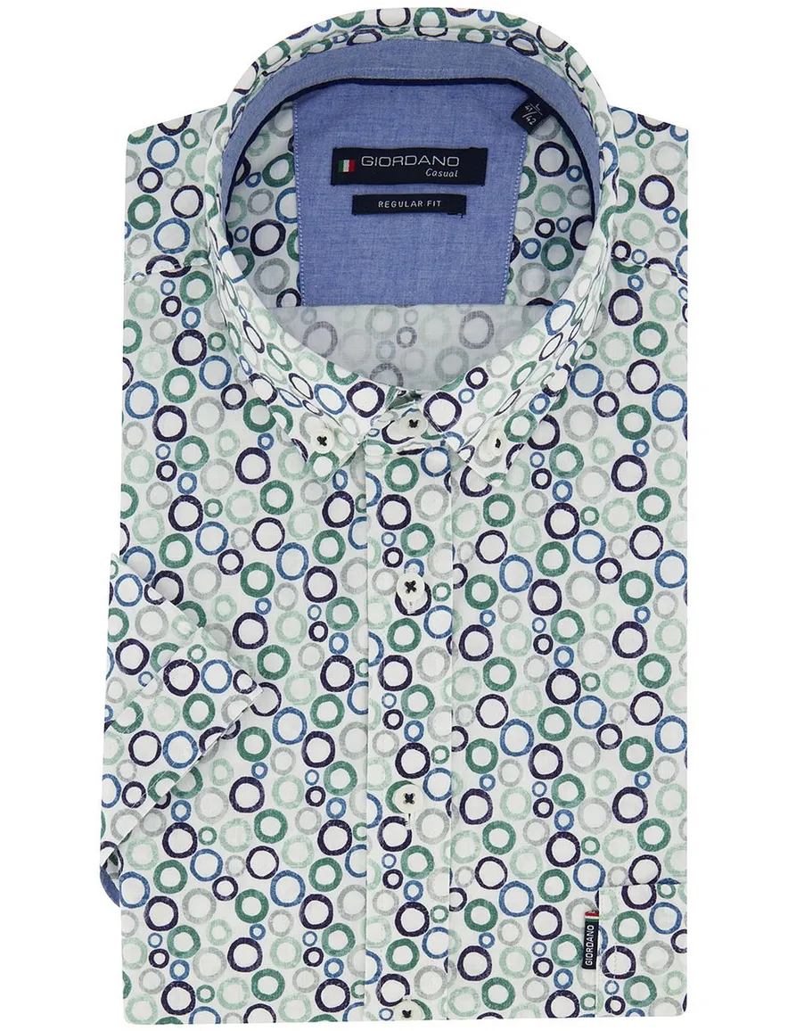 Overhemd Giordano Regular Fit groen geprint cirkels blauw