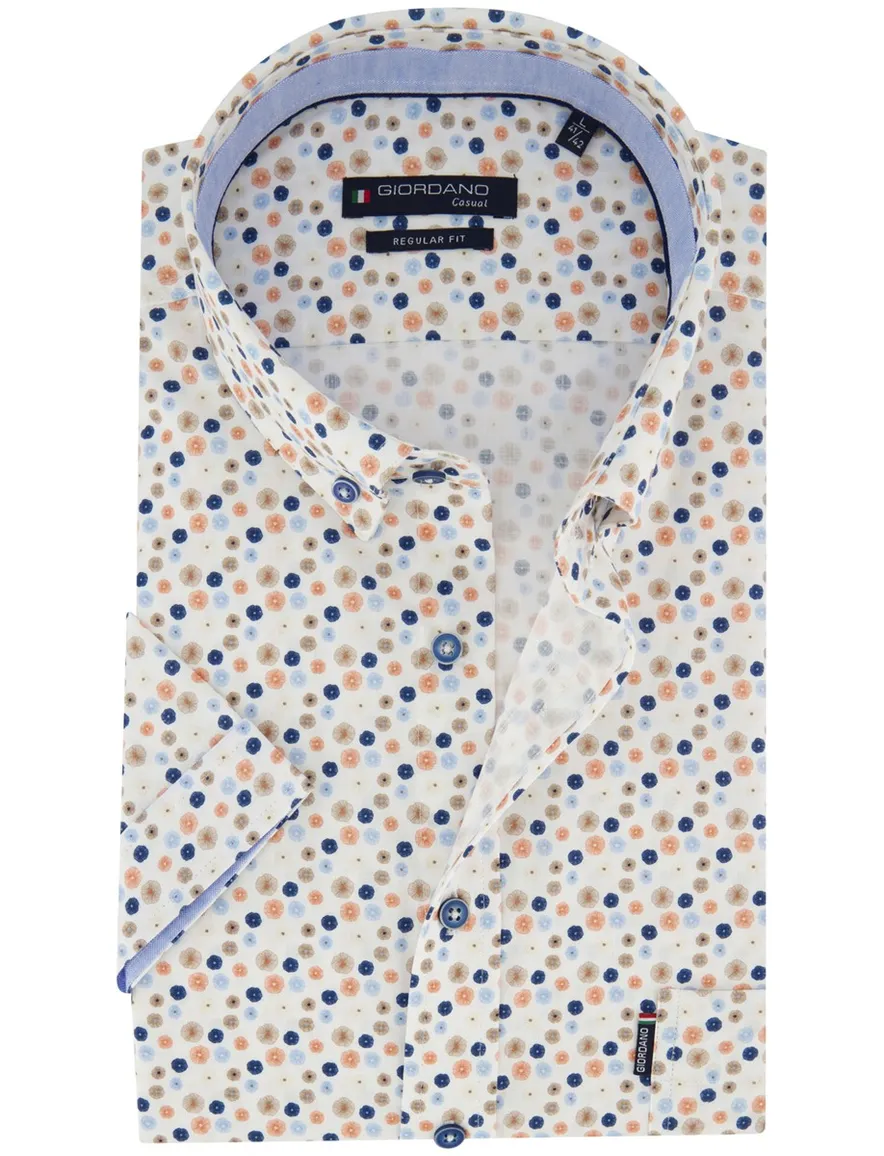 Overhemd Giordano Regular Fit wit geprint bloemetjes oranje blauw
