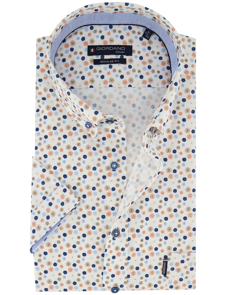 Overhemd Giordano Regular Fit wit geprint bloemetjes oranje blauw