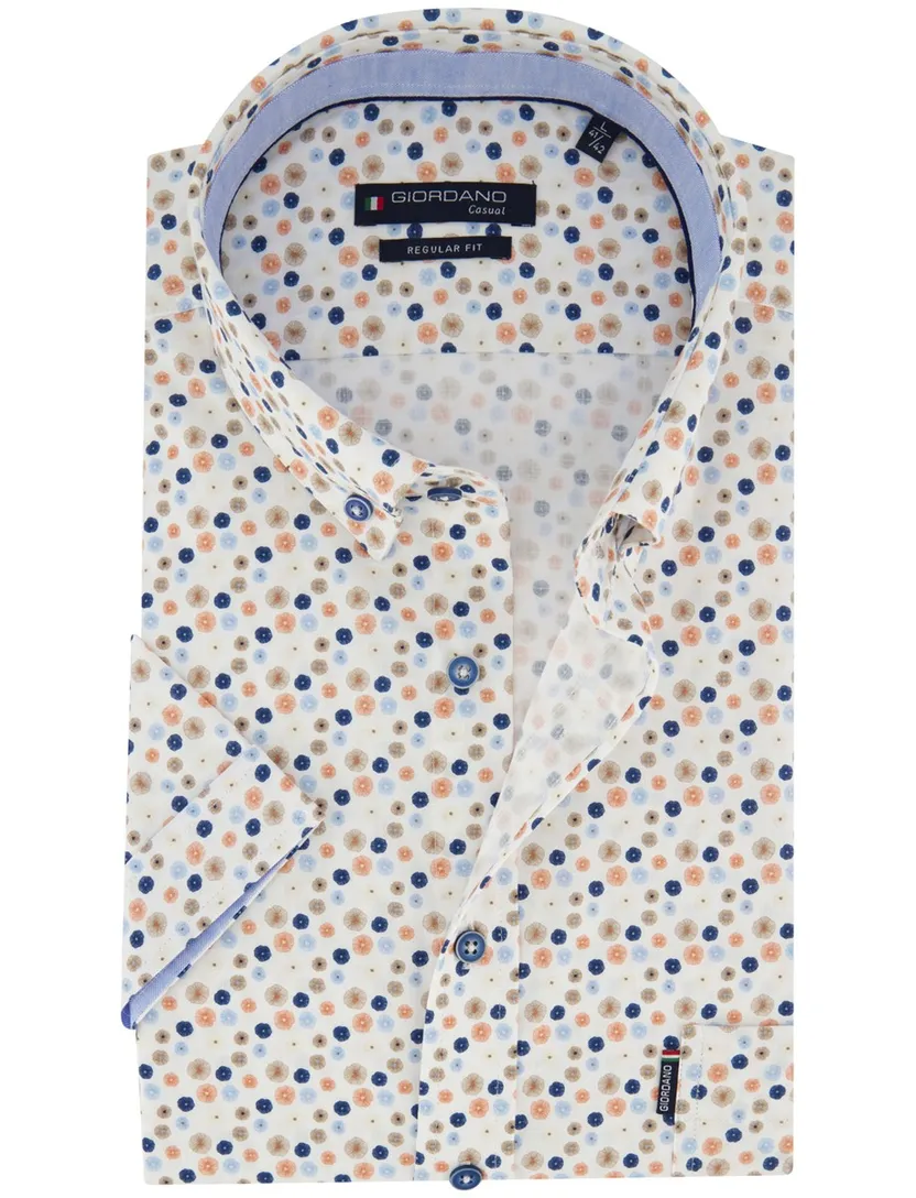 Wit oranje blauw geprint overhemd Giordano Regular Fit met bloemen