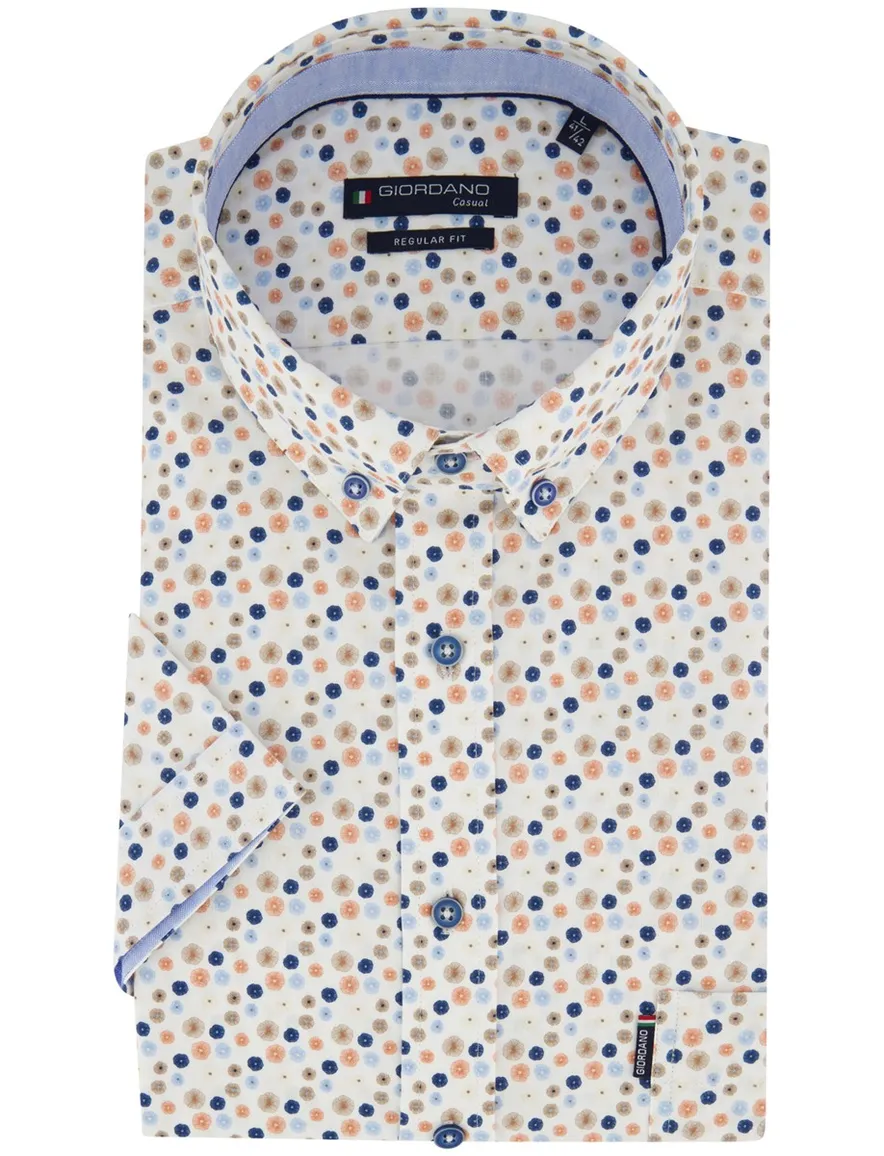 Overhemd Giordano Regular Fit wit geprint bloemetjes oranje blauw