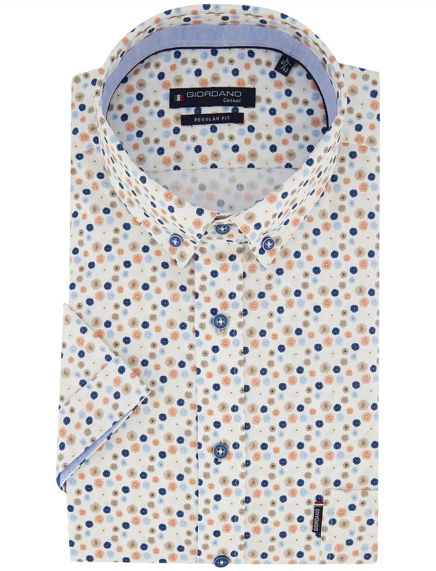 Overhemd Giordano Regular Fit wit geprint bloemetjes oranje blauw