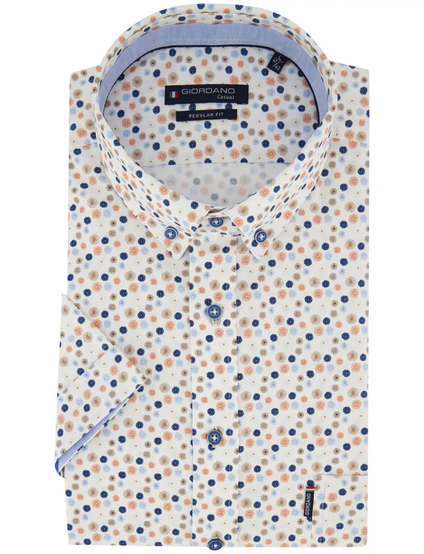 Wit oranje blauw geprint overhemd Giordano Regular Fit met bloemen
