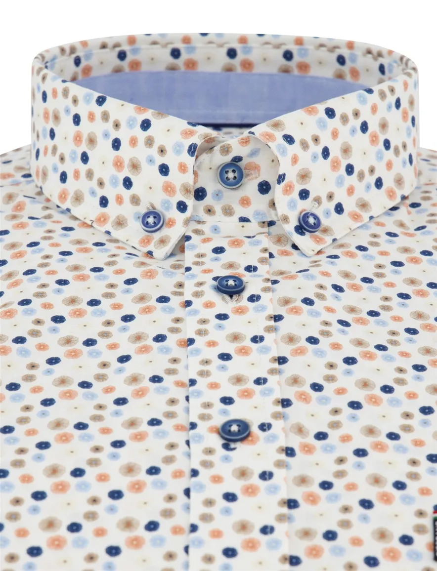 Giordano Regular Fit overhemd wit geprint bloemetjes oranje blauw