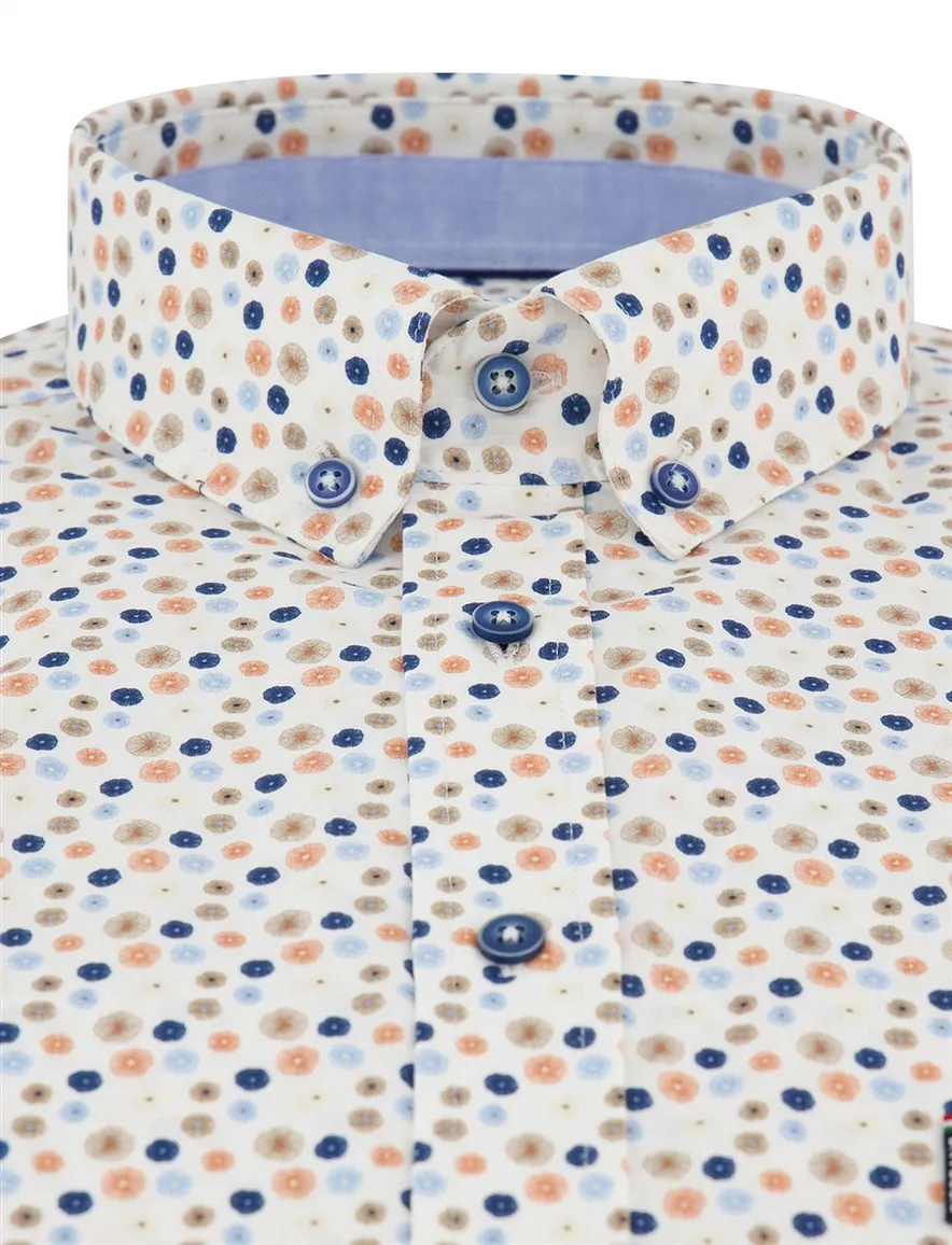Overhemd Giordano Regular Fit wit geprint bloemetjes oranje blauw