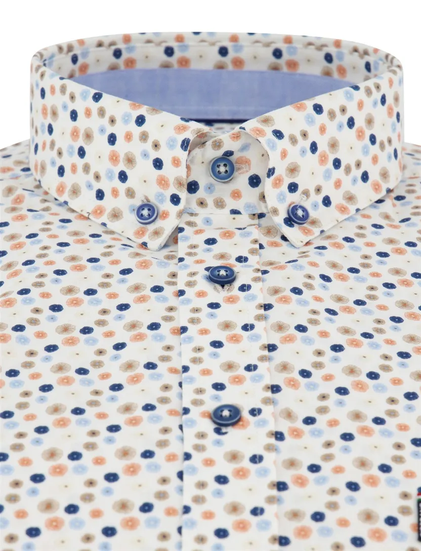 Wit oranje blauw geprint overhemd Giordano Regular Fit met bloemen