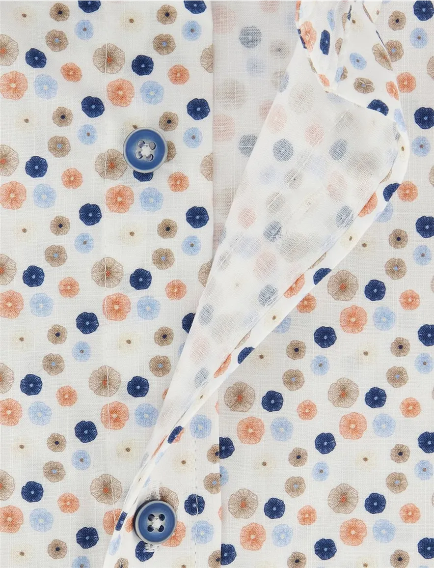 Overhemd Giordano Regular Fit wit geprint bloemetjes oranje blauw