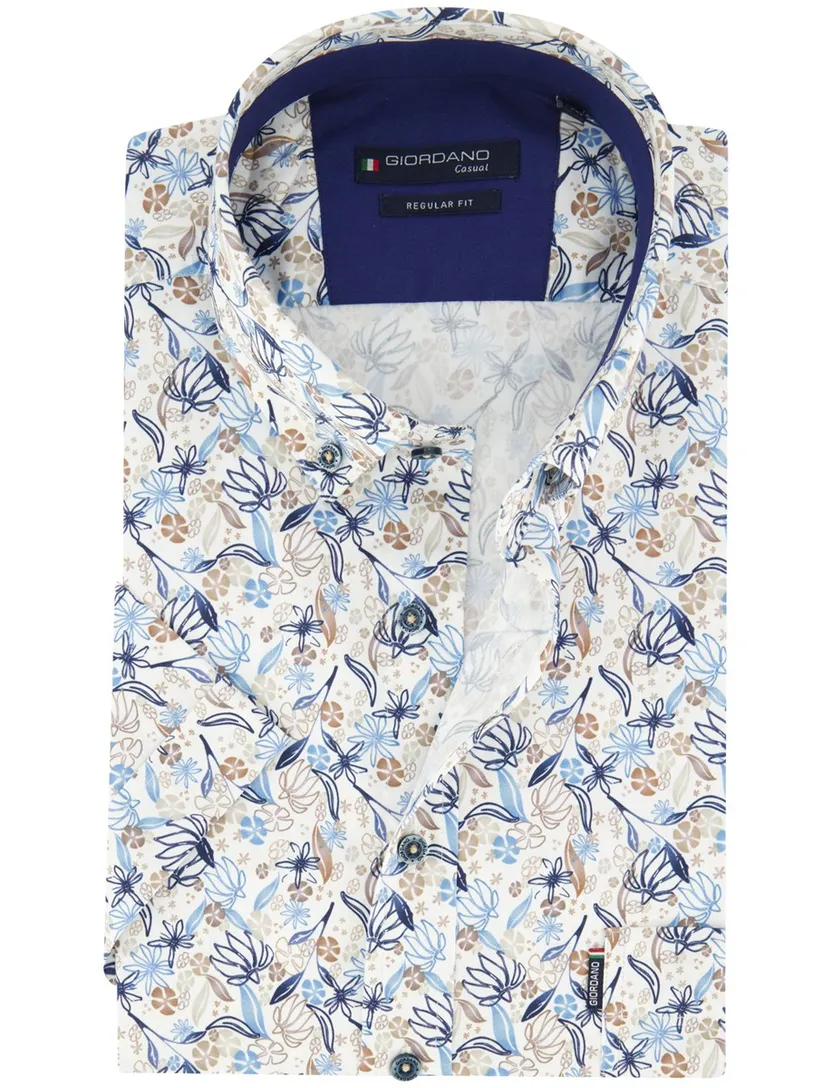 beige geprint overhemd Giordano Regular Fit bladeren en bloemen