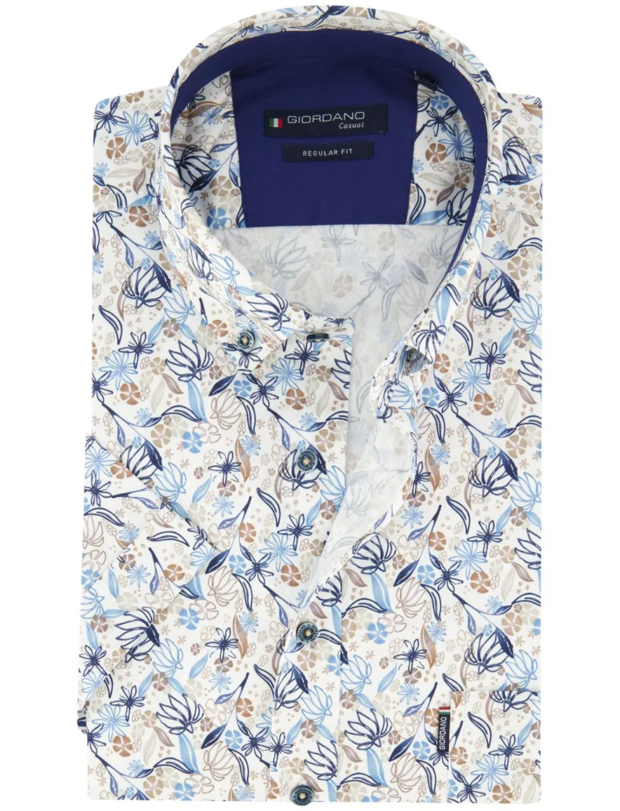 Overhemd Giordano Regular Fit beige geprint bladeren bloemen