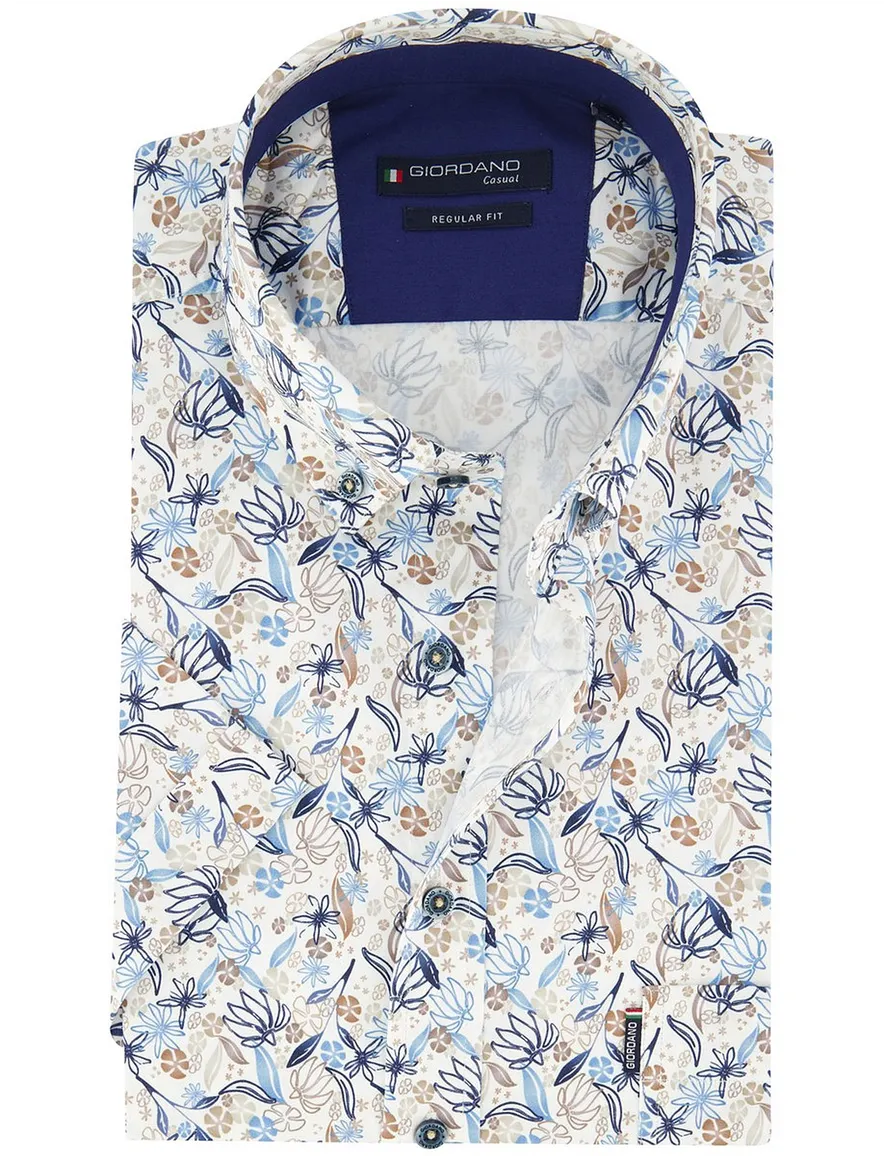 Overhemd Giordano Regular Fit beige geprint bladeren bloemen
