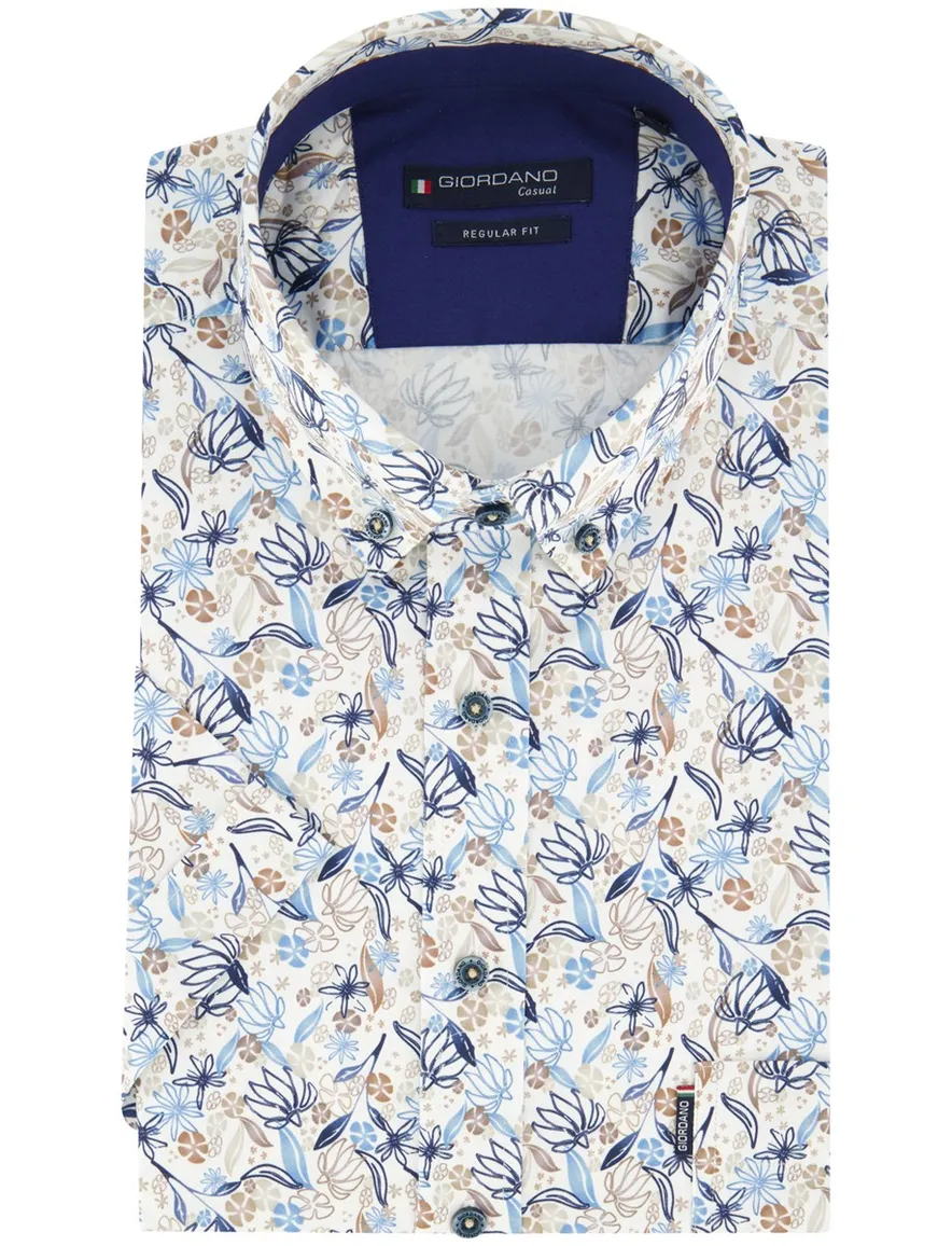 Giordano Regular Fit overhemd beige geprint bladeren bloemen