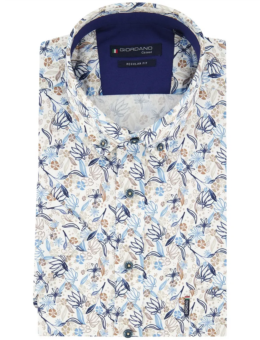 Overhemd Giordano Regular Fit beige geprint bladeren bloemen