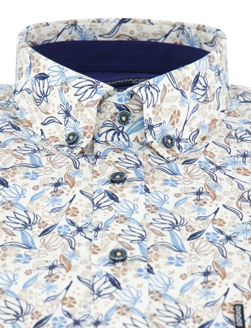 beige geprint overhemd Giordano Regular Fit bladeren en bloemen