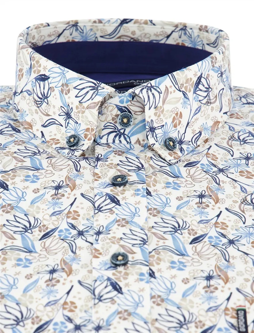 Overhemd Giordano Regular Fit beige geprint bladeren bloemen