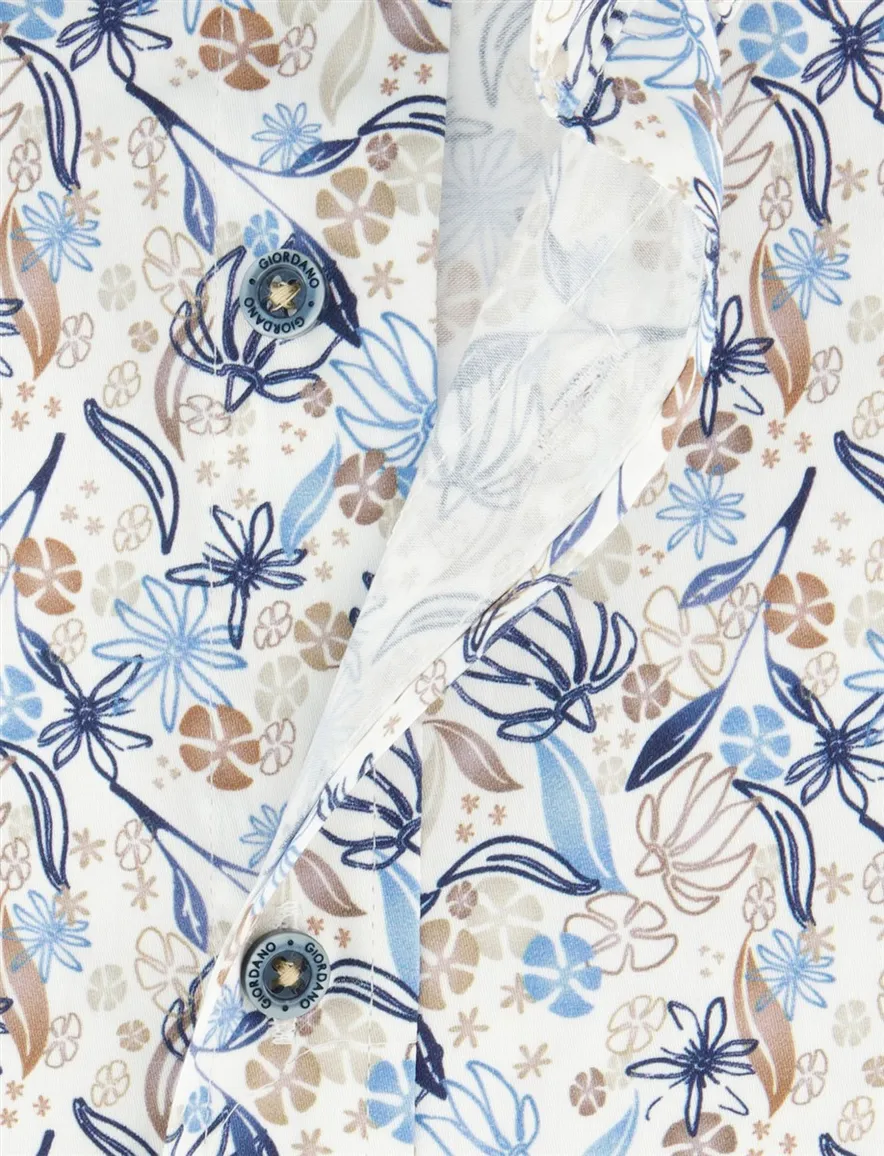 Giordano Regular Fit overhemd beige geprint bladeren bloemen