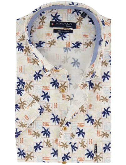 Giordano Giordano overhemd creme palm print wijde fit