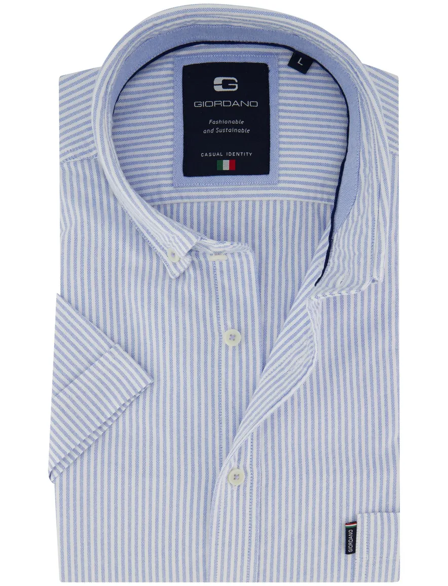 Giordano button down boord overhemd lichtblauw gestreept