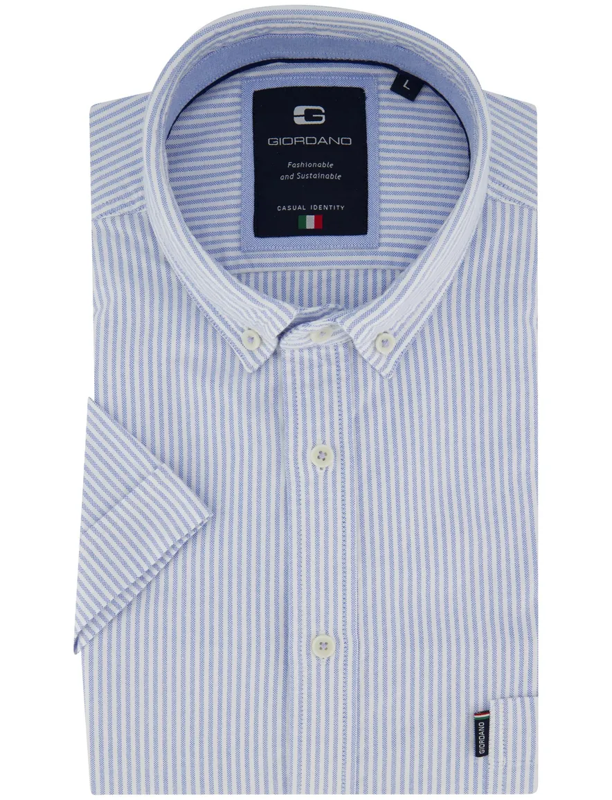 Giordano button down boord overhemd lichtblauw gestreept
