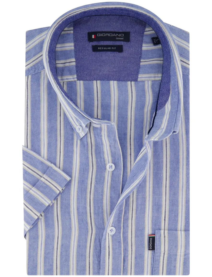 Giordano blauw overhemd korte mouwen strepen