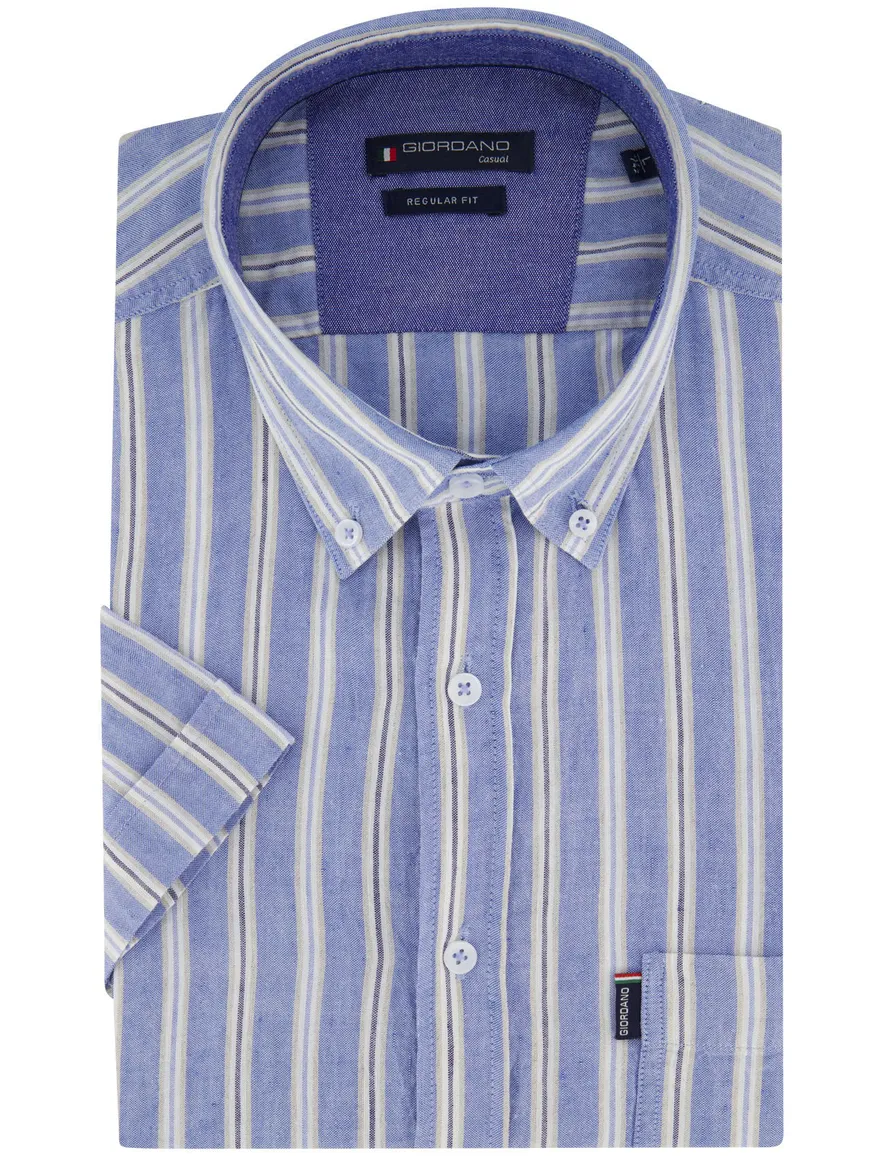 Giordano overhemd blauw gestreept motief korten mouwen