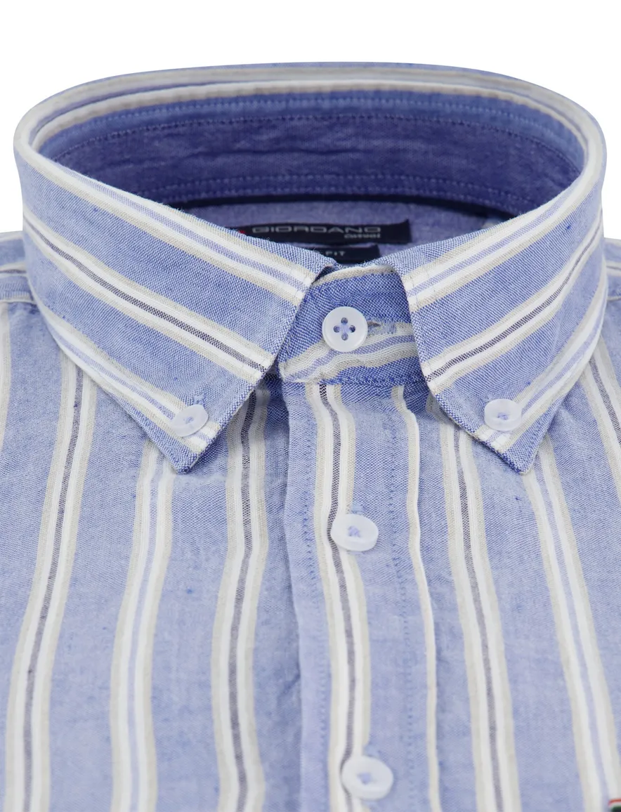 Giordano blauw overhemd korte mouwen strepen