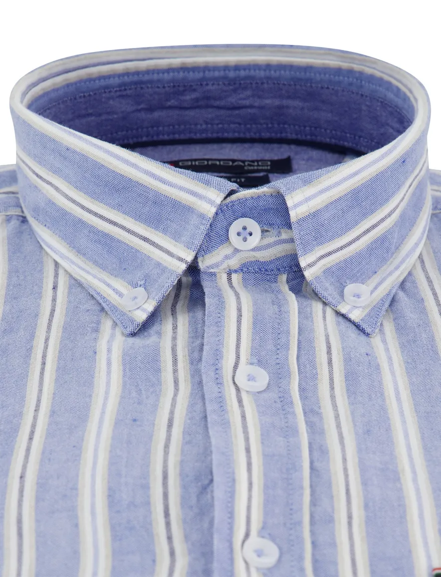 Giordano blauw overhemd korte mouwen strepen