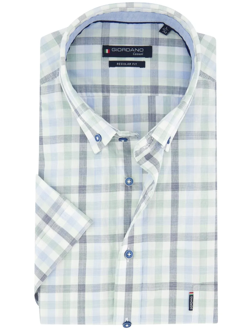 Geruit Giordano overhemd groen blauw normale fit
